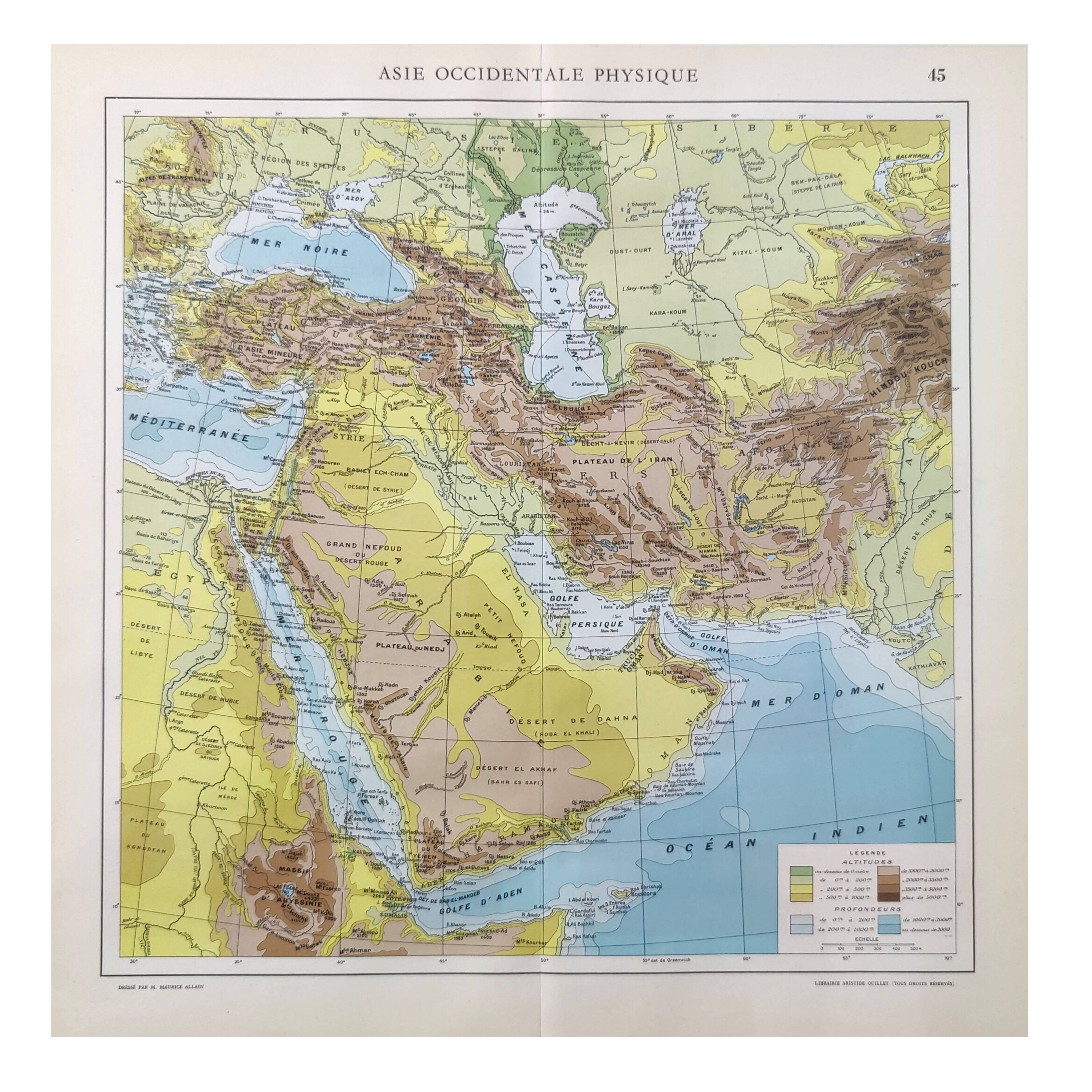 Vintage Western Asia map 43x43cm from 1950