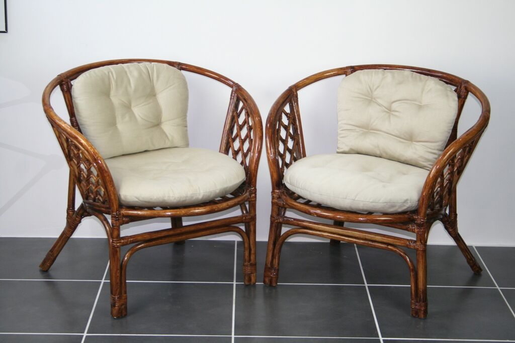 Vintage rattan armchair with cushions 1970