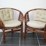 Vintage rattan armchair with cushions 1970