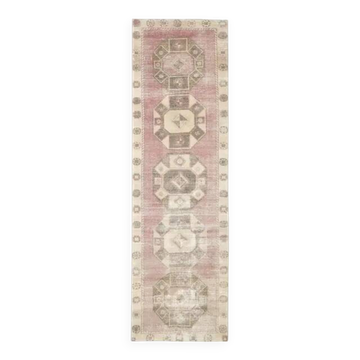 1970s Turkish Hand-Knotted Wool Cotton Pink Runner Rug 104x361