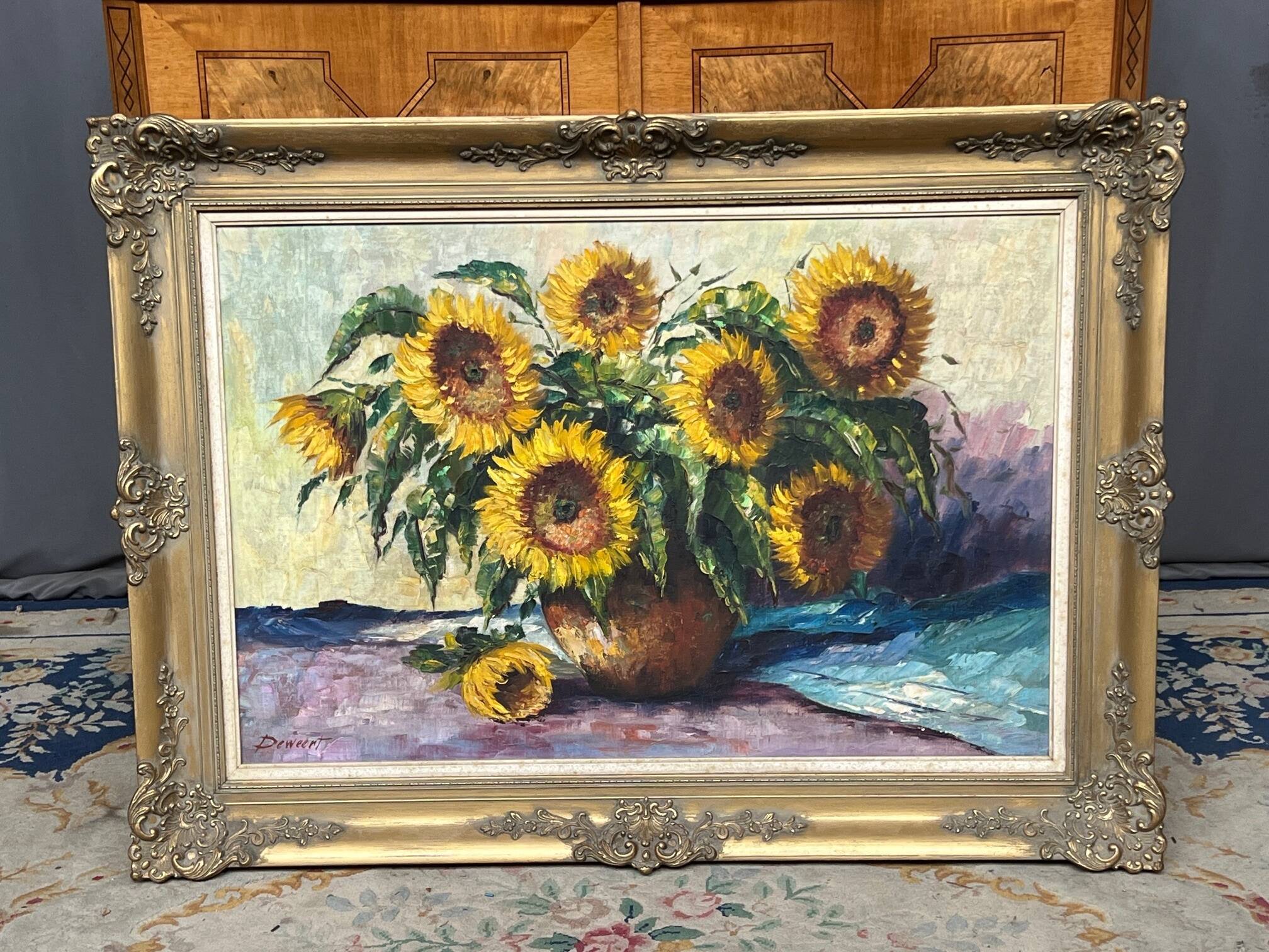 Still life with sunflowers. Signed.