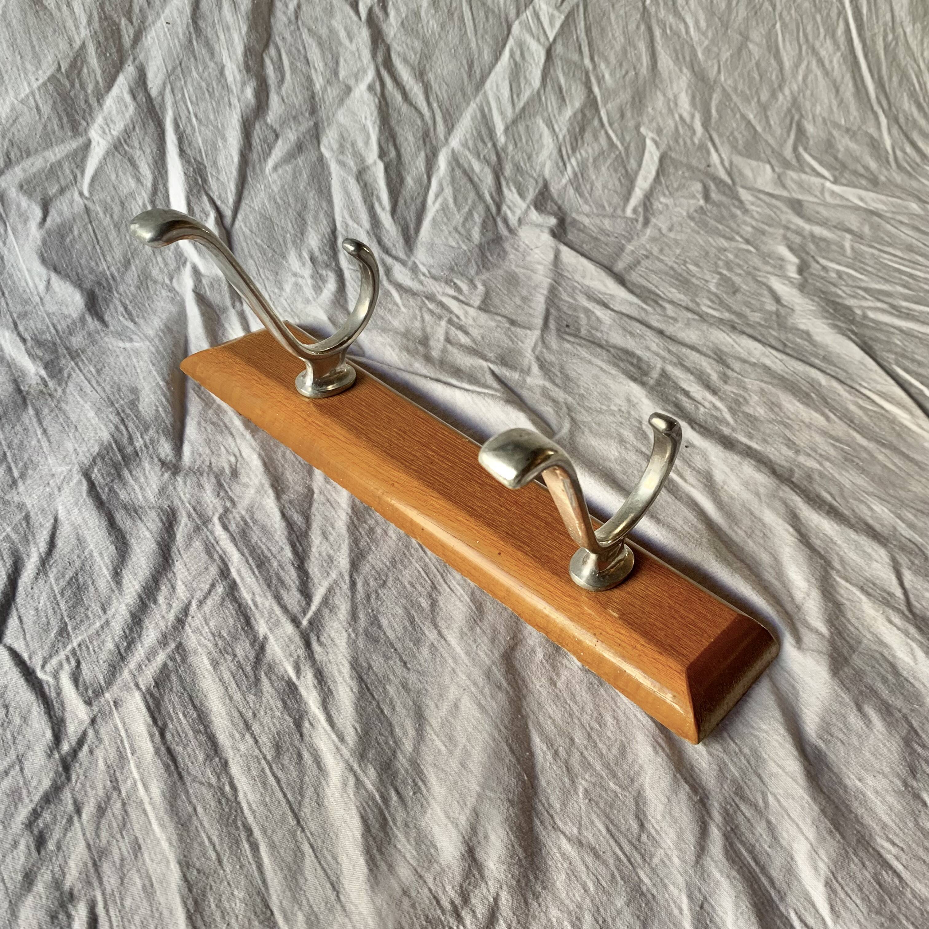 Vintage wooden wall coat rack - 2 hooks