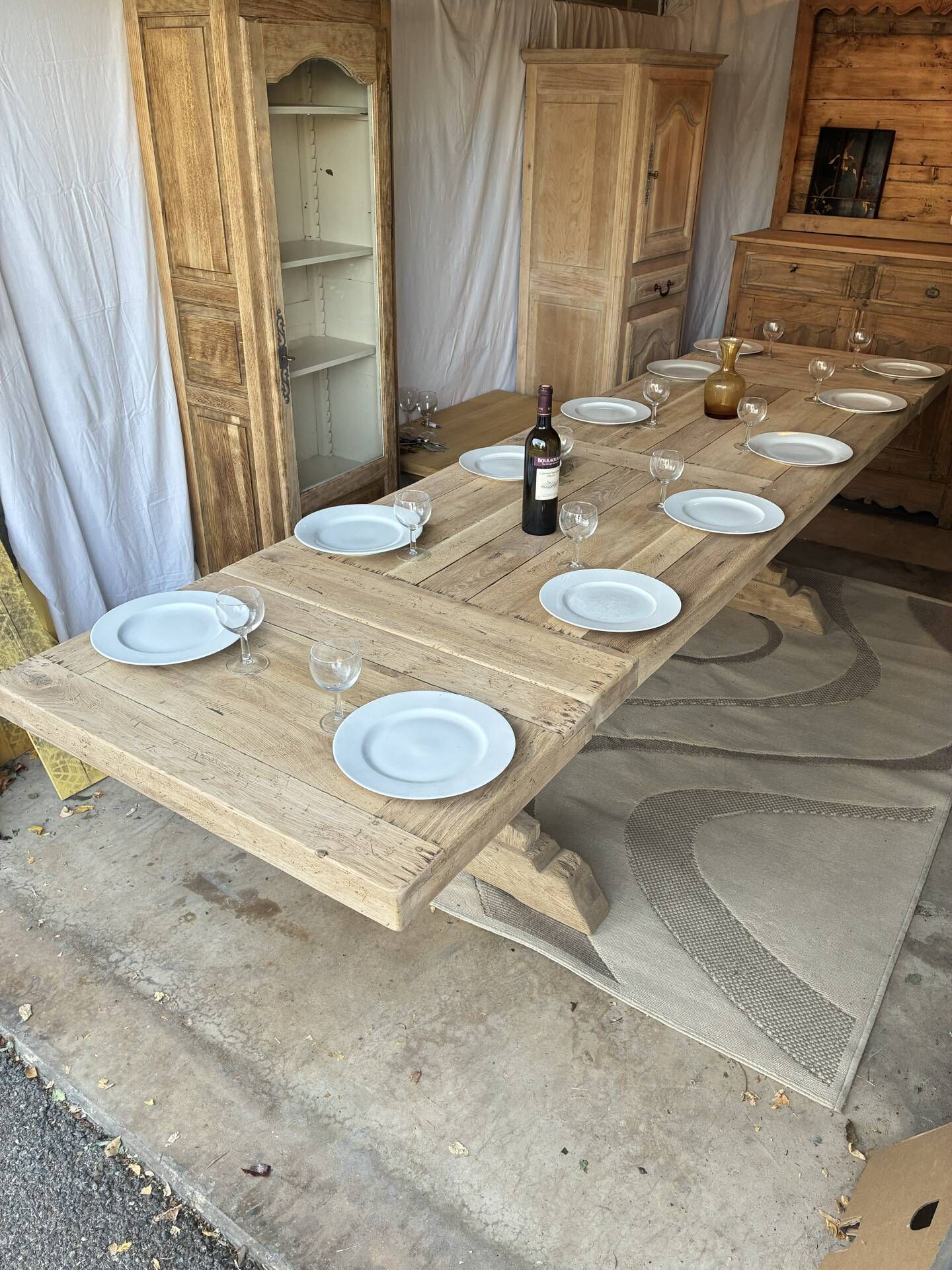 Monastery table with extensions in solid oak