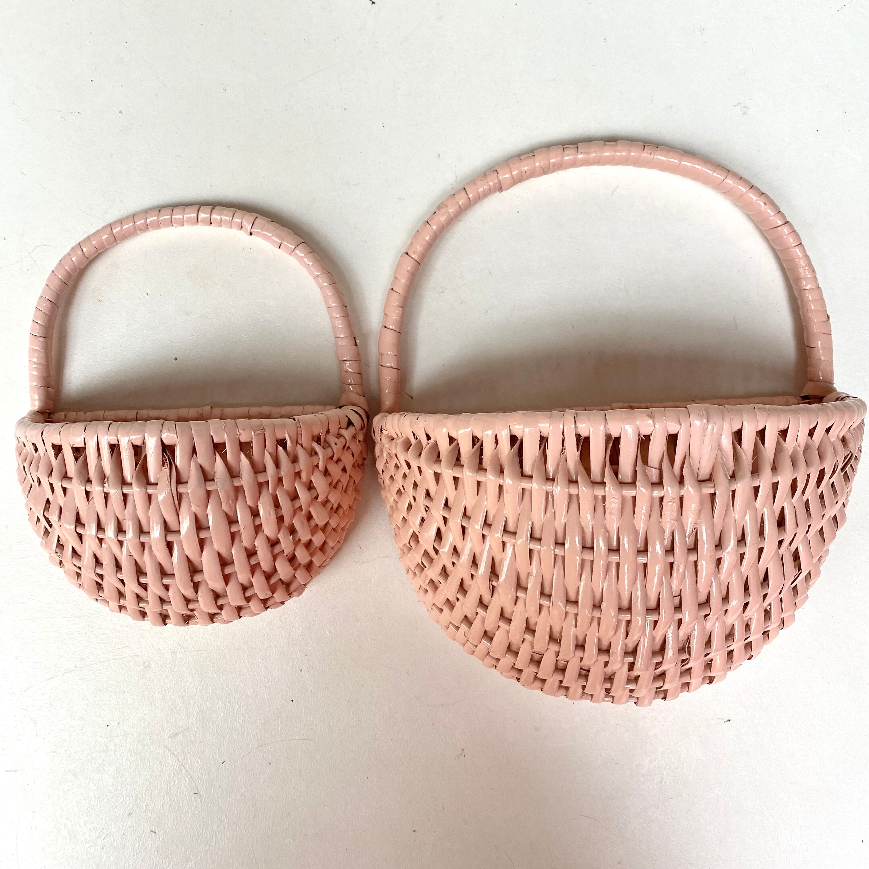 Vintage wall pans in woven wicker