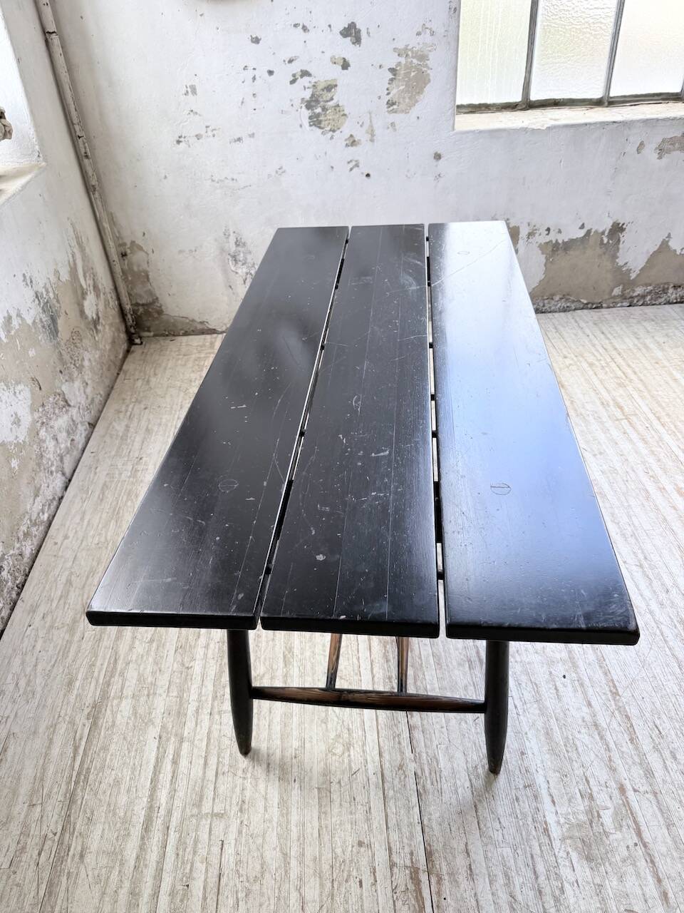 Tapiovaara dining table, black patina, 1950s.