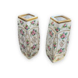 Pair of vases in enamelled and gilded crystal Rose motifs