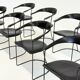 Ensemble de 8 chaises de salle à manger vintage Arrben Ursala en cuir noir.
