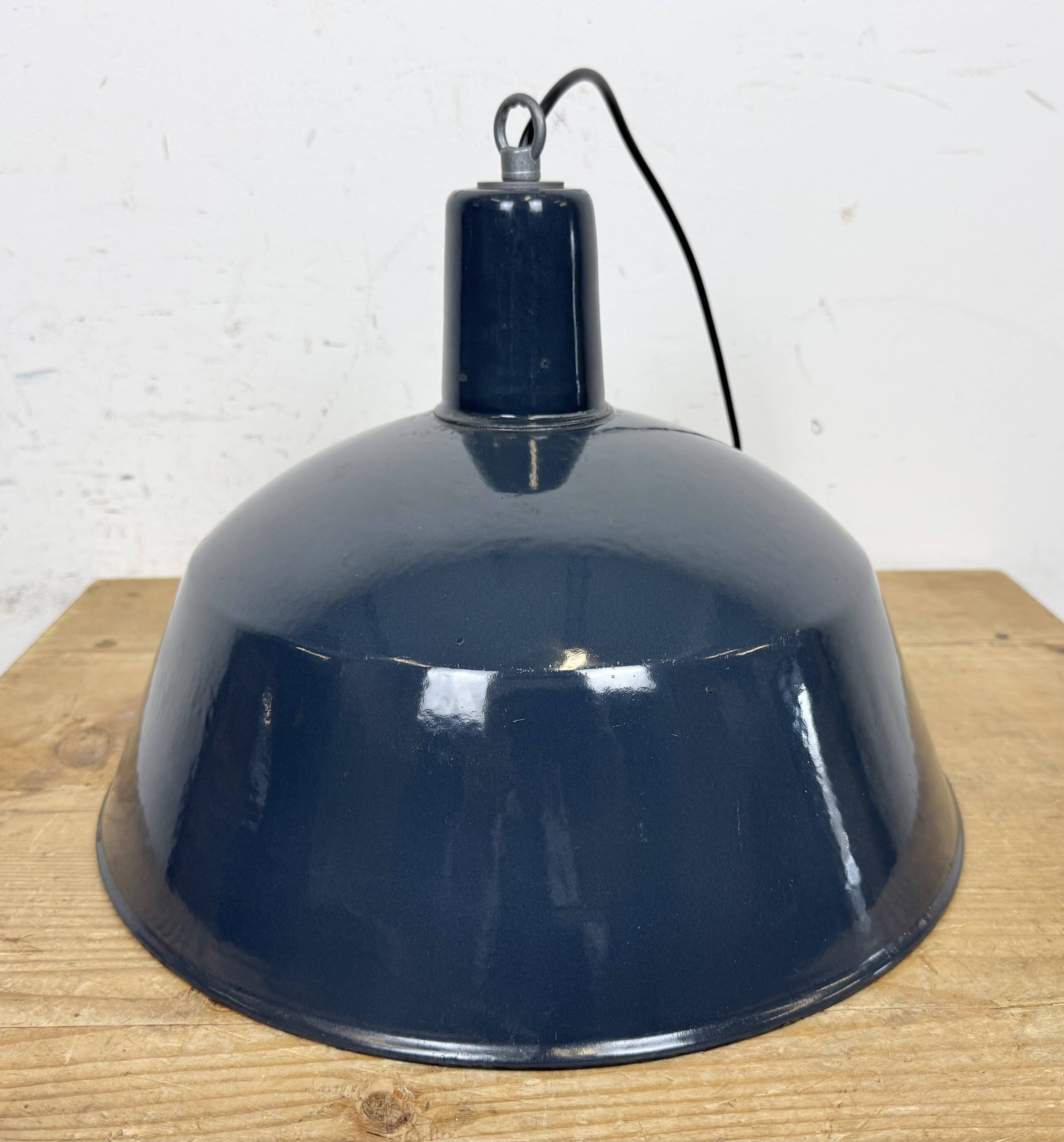 Industrial dark blue enamel pendant lamp from emax, 1960s