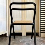 Chaise pliante par giorgio cattelan pour cidue en cannage clair, bois et métal noir, italie 1970