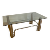 Coffee table in chrome-plated metal and smoked glass