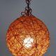 Orange ball hanging lamp with rope and rattan rope 1970