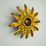 Brutalist sun wall lamp, metal and gold leaf, Italy, 1960