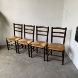 Set of 4 straw chairs from the 50s Dudouyt
