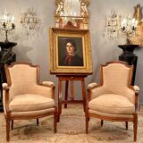 Pair of Louis XVI style walnut shepherdesses circa 1900