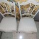 Lot of 2 empire style opera chairs redone in 19th century striped fabric, beige color