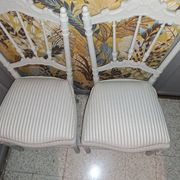 Lot of 2 empire style opera chairs redone in 19th century striped fabric, beige color