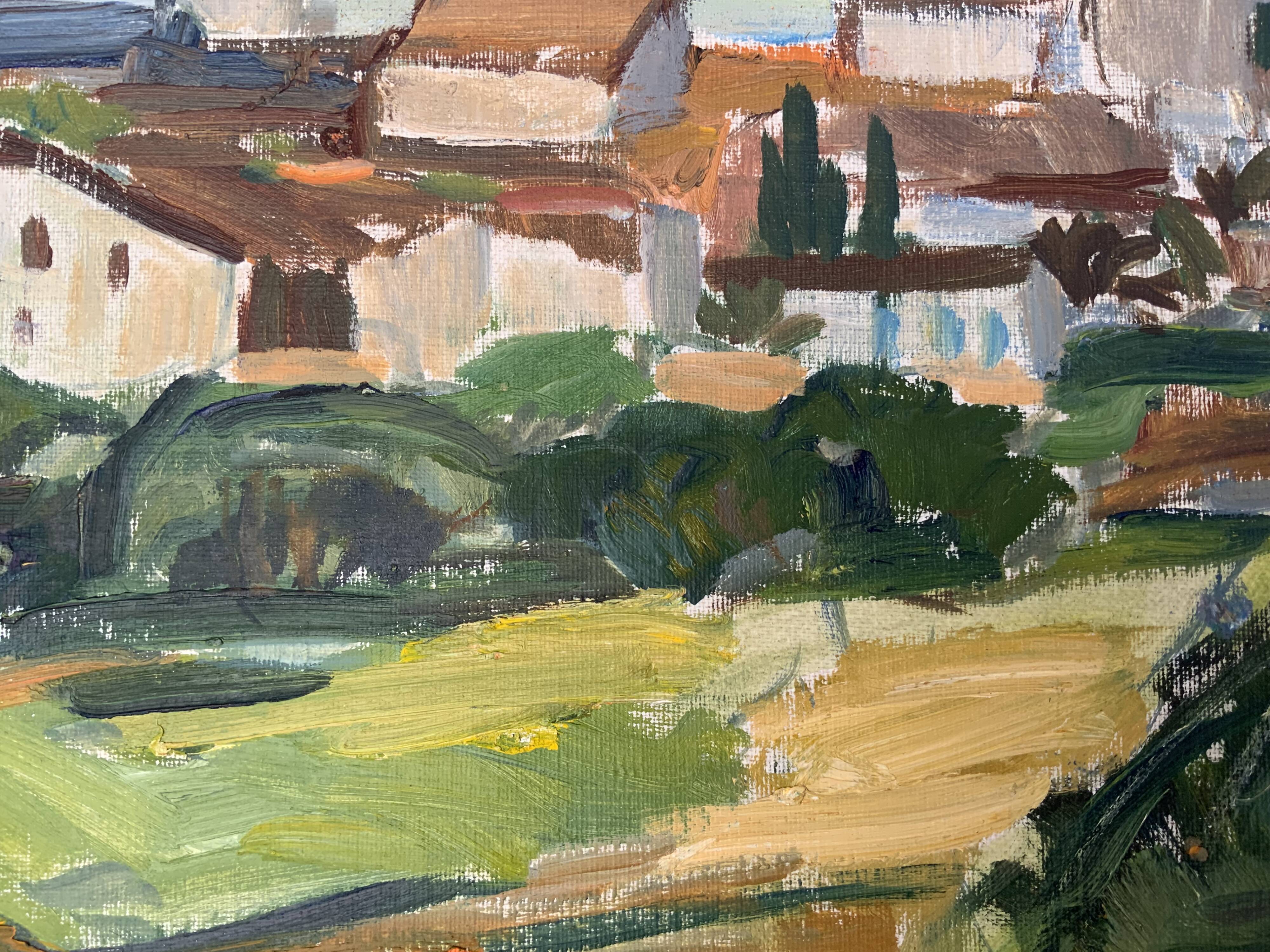 Peinture à l’huile de paysage impressionniste suédois du milieu du 20e siècle « Marbella » années 1960