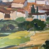 Peinture à l’huile de paysage impressionniste suédois du milieu du 20e siècle « Marbella » années 1960