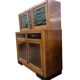 Vintage Art Deco display cabinet in wood with green stained glass.