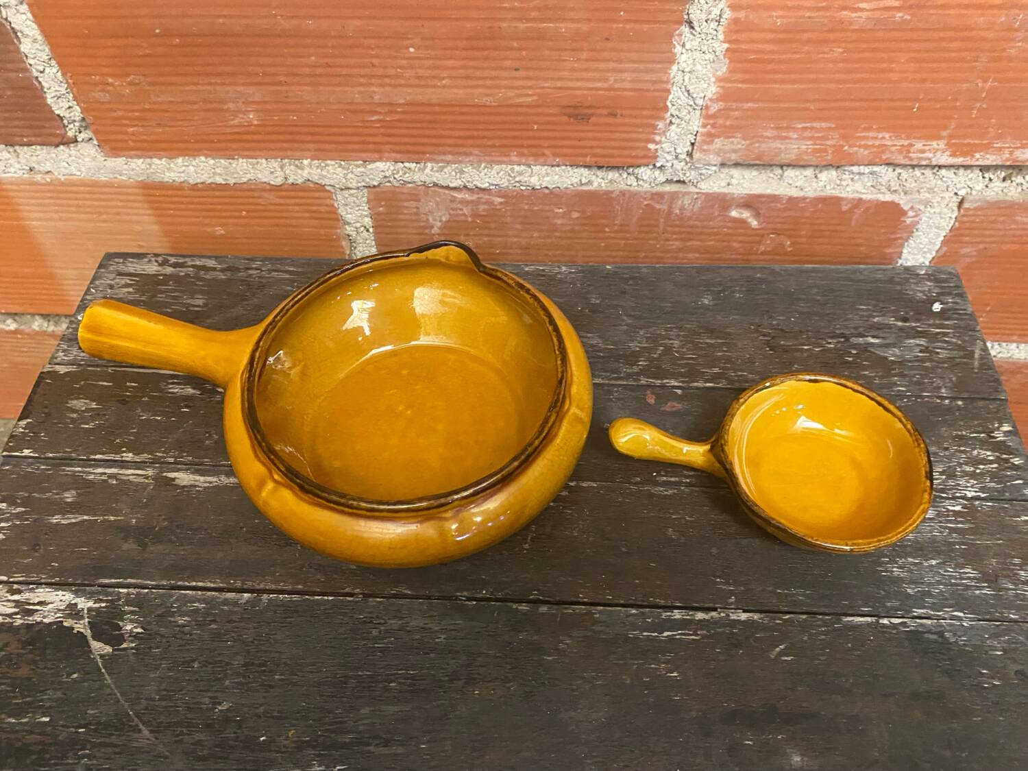 Lot of 6 Vallauris VALFLAM Vintage Enamelled Terracotta Pans #D