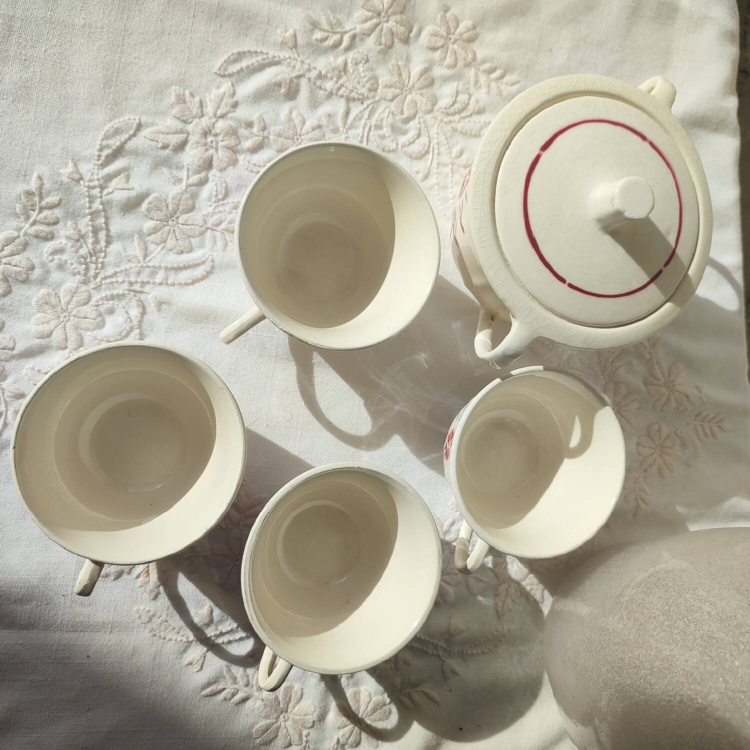 Set of 4 Badonviller Floral cups and a sugar bowl