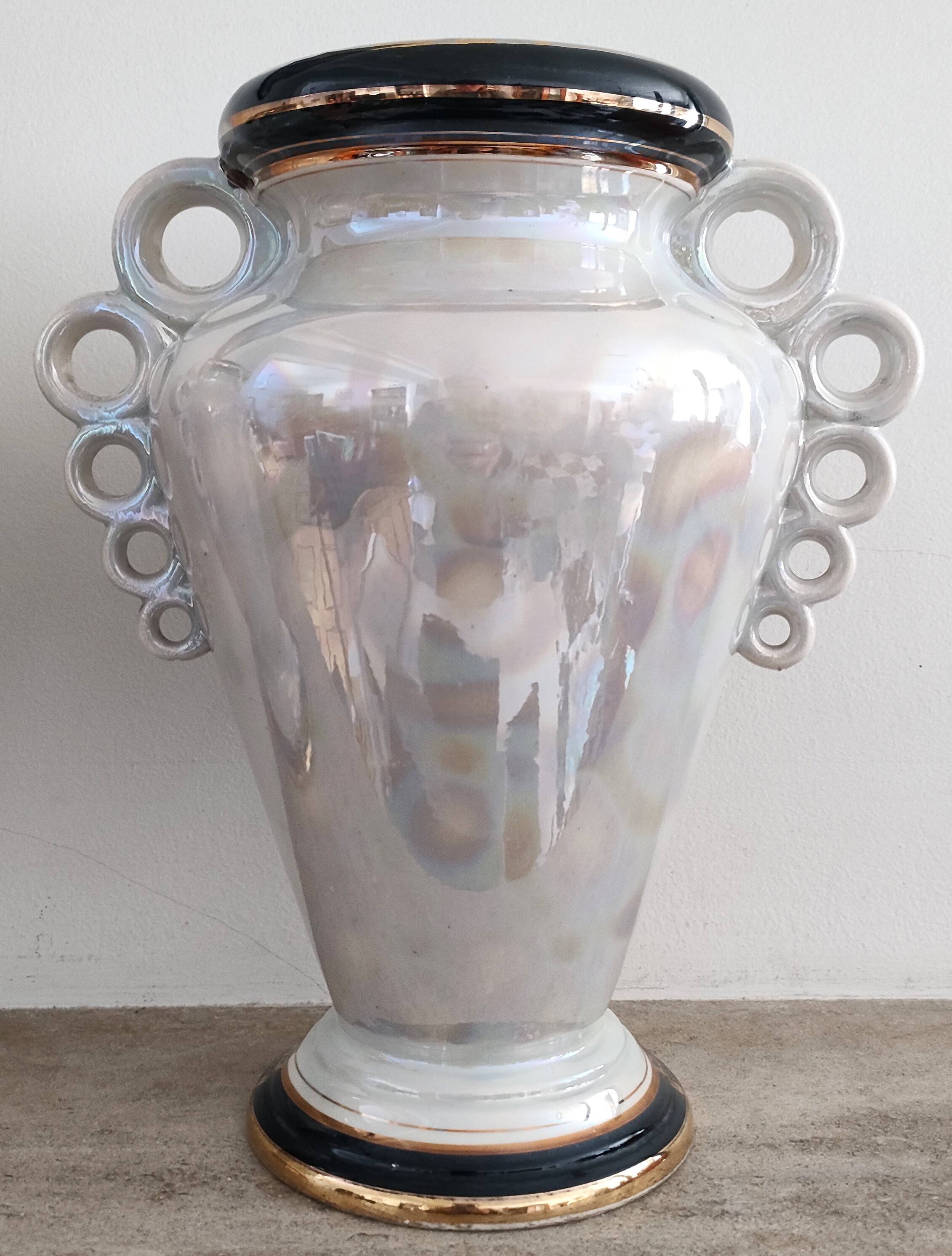 Pair of peacock vases by Hubert Bequet - Pearly ceramic - Belgium - 60s