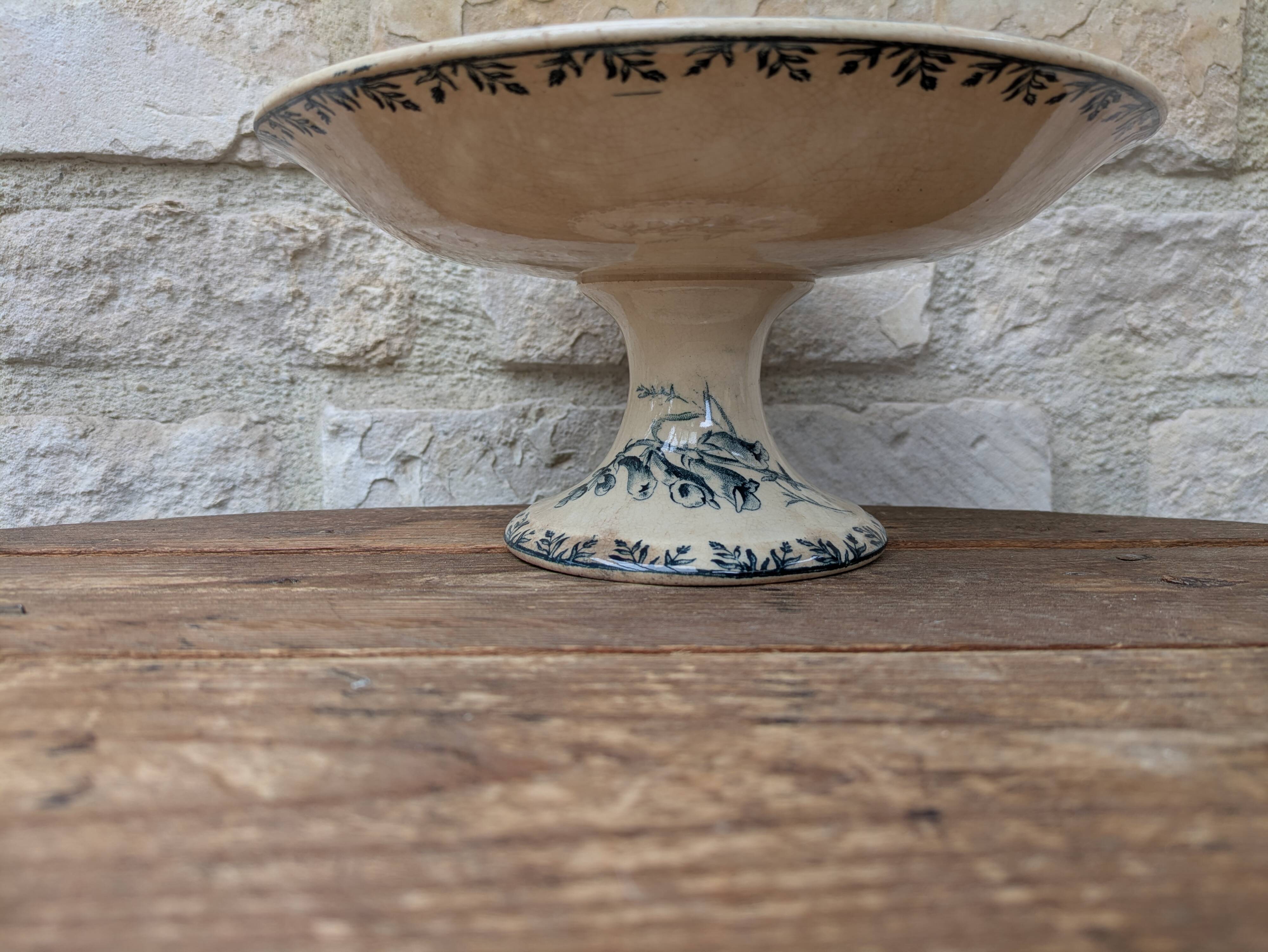 Opaque porcelain compote from Gien, Villageois model, Terre de Fer.