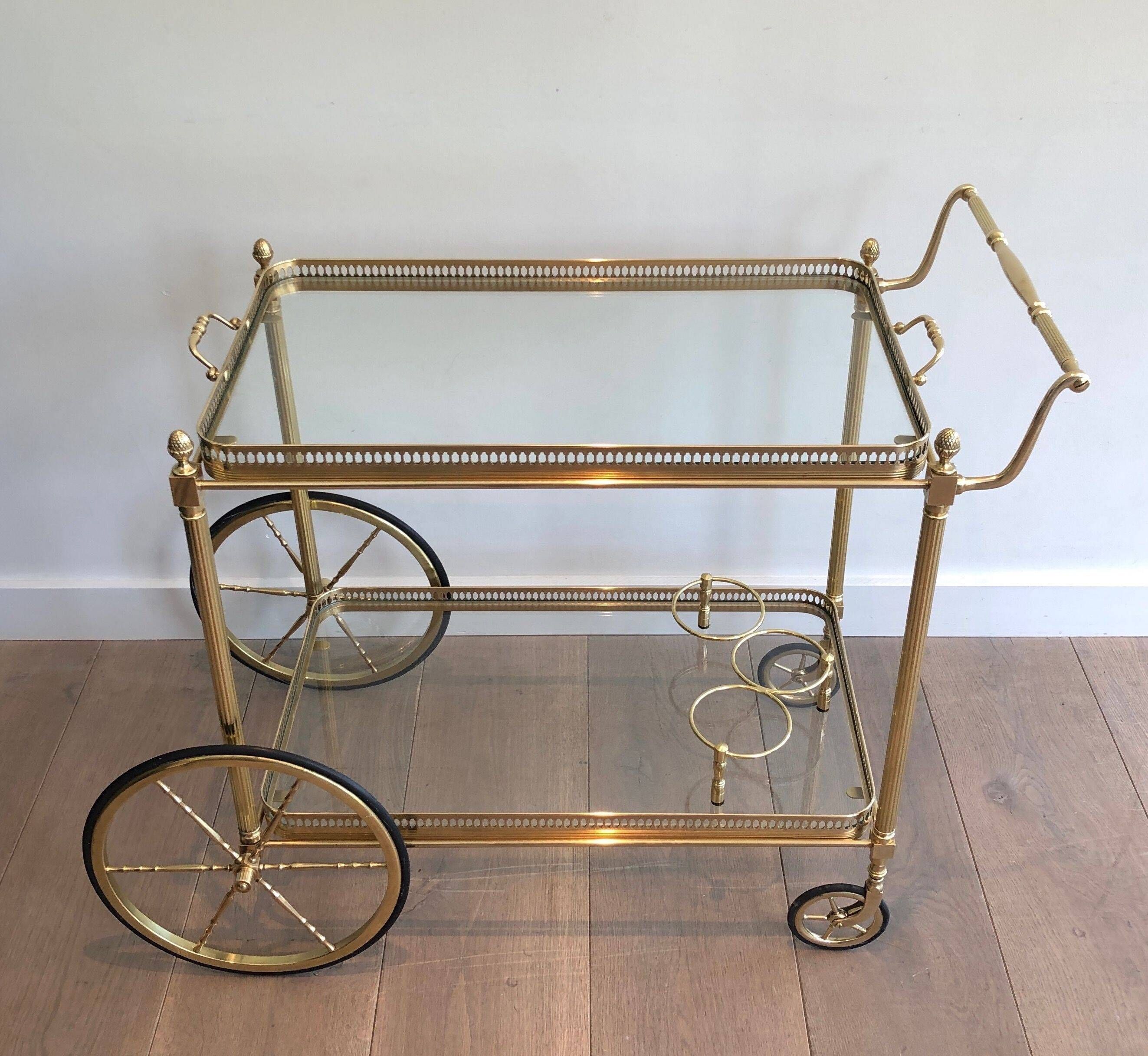 Brass rolling table with removable double trays from Maison Jansen.