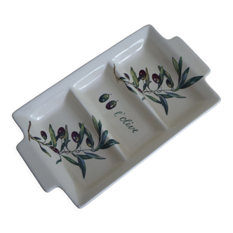 Serving dish 3 compartments ceramic decoration olives