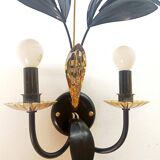Black and gold Hollywood Regency leaf wall sconce