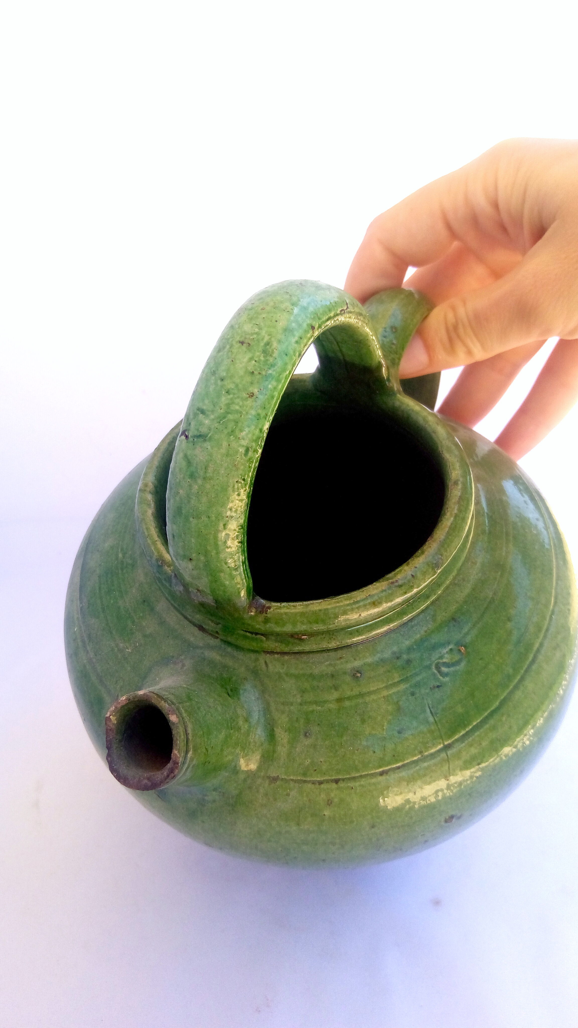 Green ceramic gargulette jug