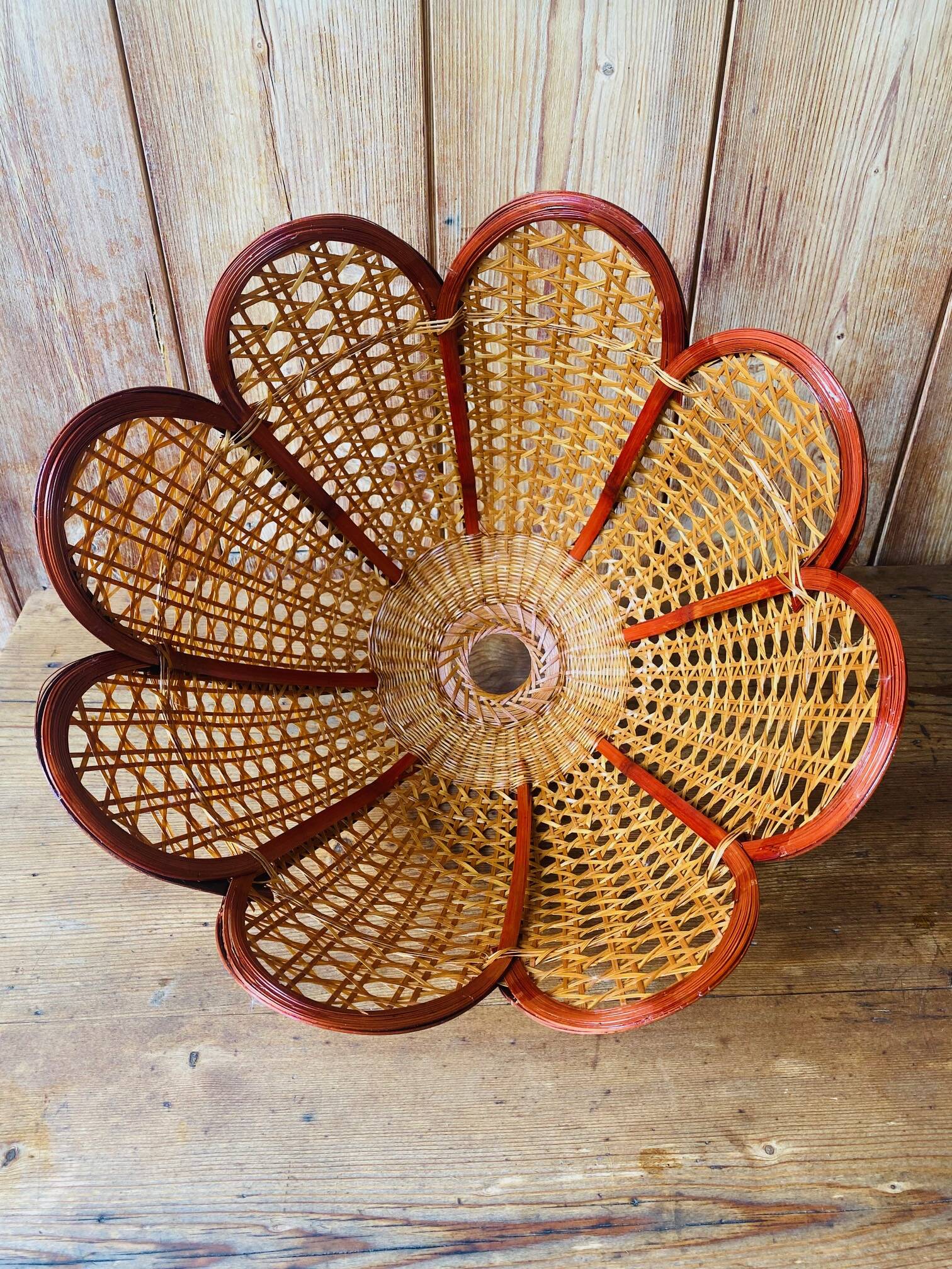Vintage rattan flower pendant light.