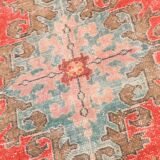 4x7 Orange Red Geometric Oriental Vintage Rug, 134x218Cm
