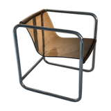 Armchair in chrome tubular metal and smoked plexiglass