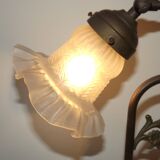Vintage French Brass Anglepoise Table Lamp With Opaque Patterned Glass Shade 5087