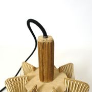 Hanging lamp in wood and threads of the 70