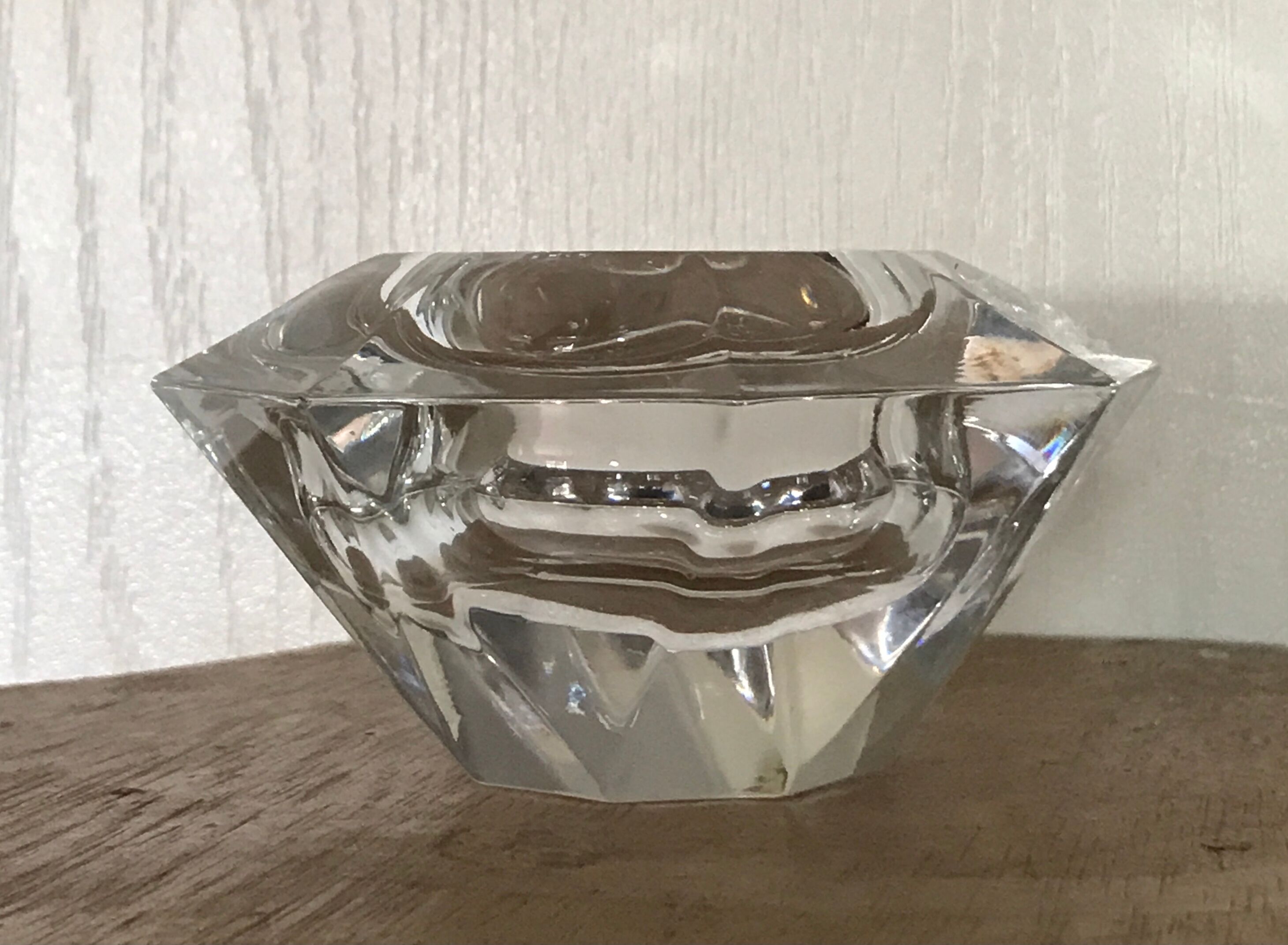 Glass table candle holder or crystal cast faceted diamond shape