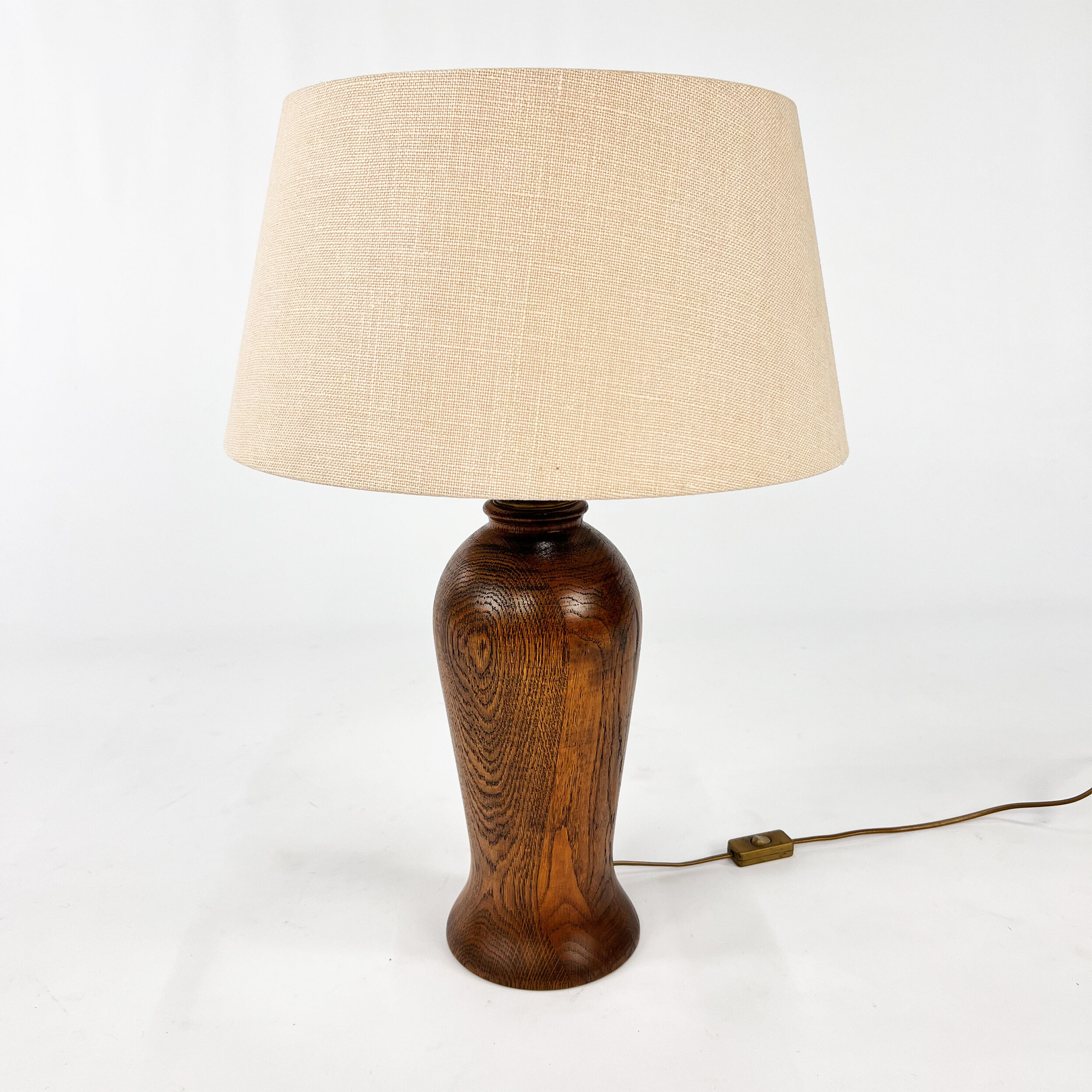 Vintage Oak Wooden Table Lamp, 1950s
