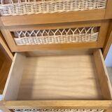 Commode et penderie en bois et rotin