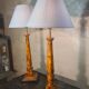 Pair of lamps in Bakelite wood style, 68x30, new lampshade, electrical working, very elegant.