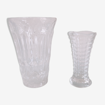 Deux vases en verre taillé vintage années 60-70