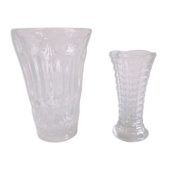 Deux vases en verre taillé vintage années 60-70