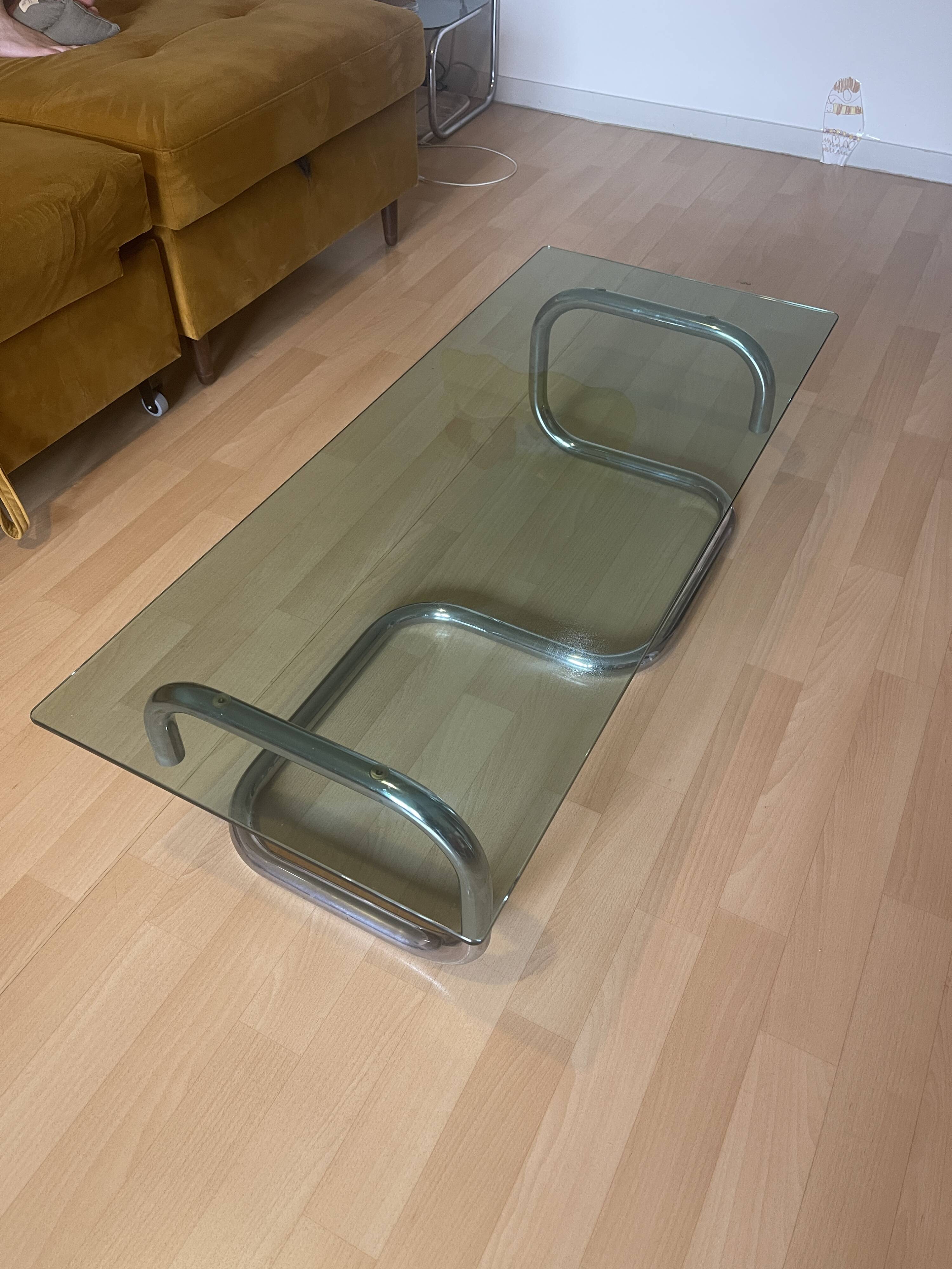Chrome and smoked glass coffee table