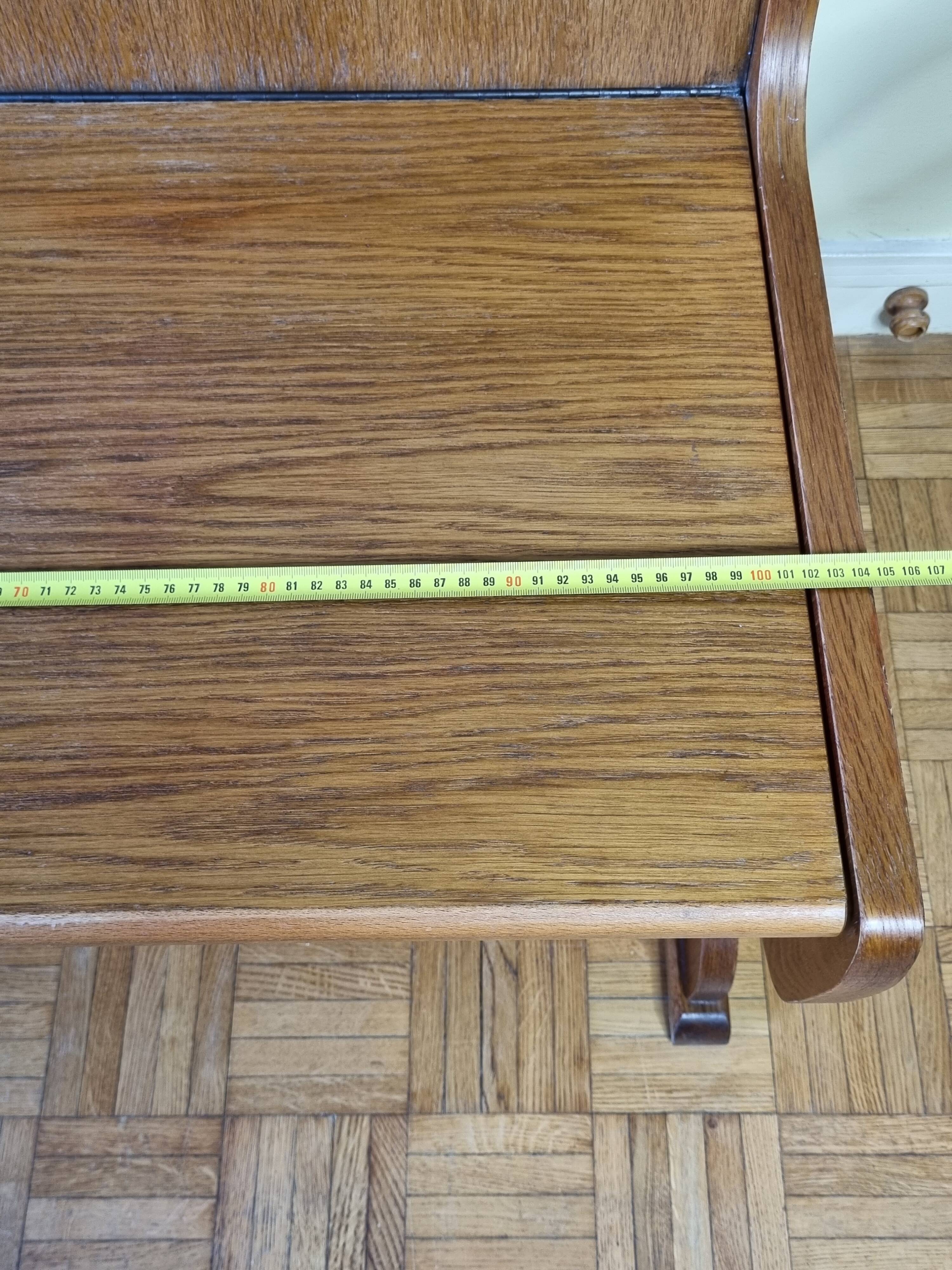 Vintage oak bench with storage compartment, two-seater, 104 cm