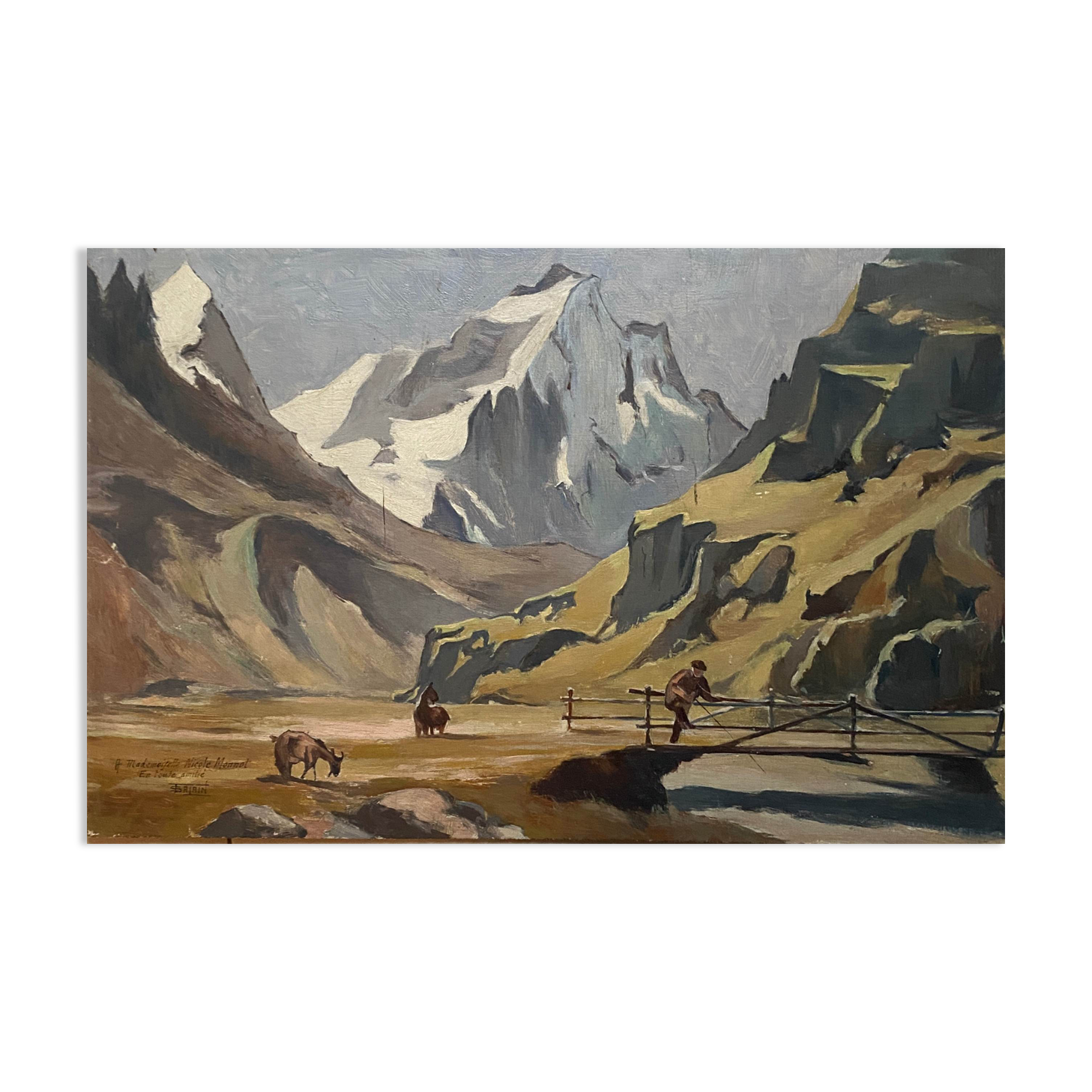 HSP table "Animated alpine landscape" early XX° signed
