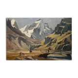 HSP table "Animated alpine landscape" early XX° signed