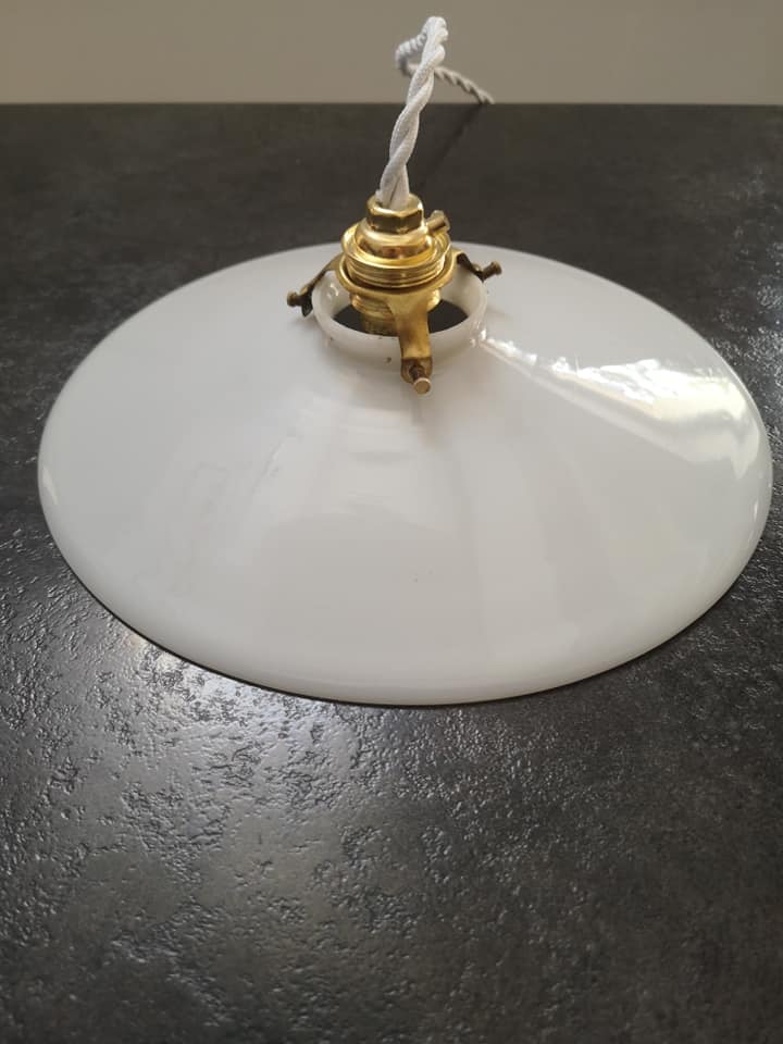 Suspension opaline smooth white tbe art deco 1940 Ø 24.5 cm TBE