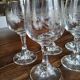 Set of 6 ancient white wine glasses in engraved crystal and gold border