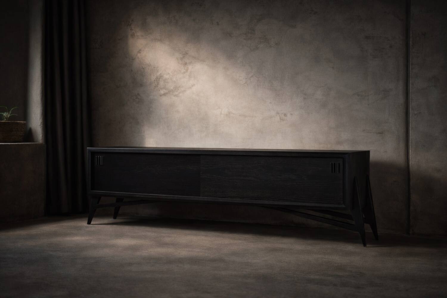 Vintage Mid-Century Scandinavian Modern Dark Oak Sideboard & Wooden Handles