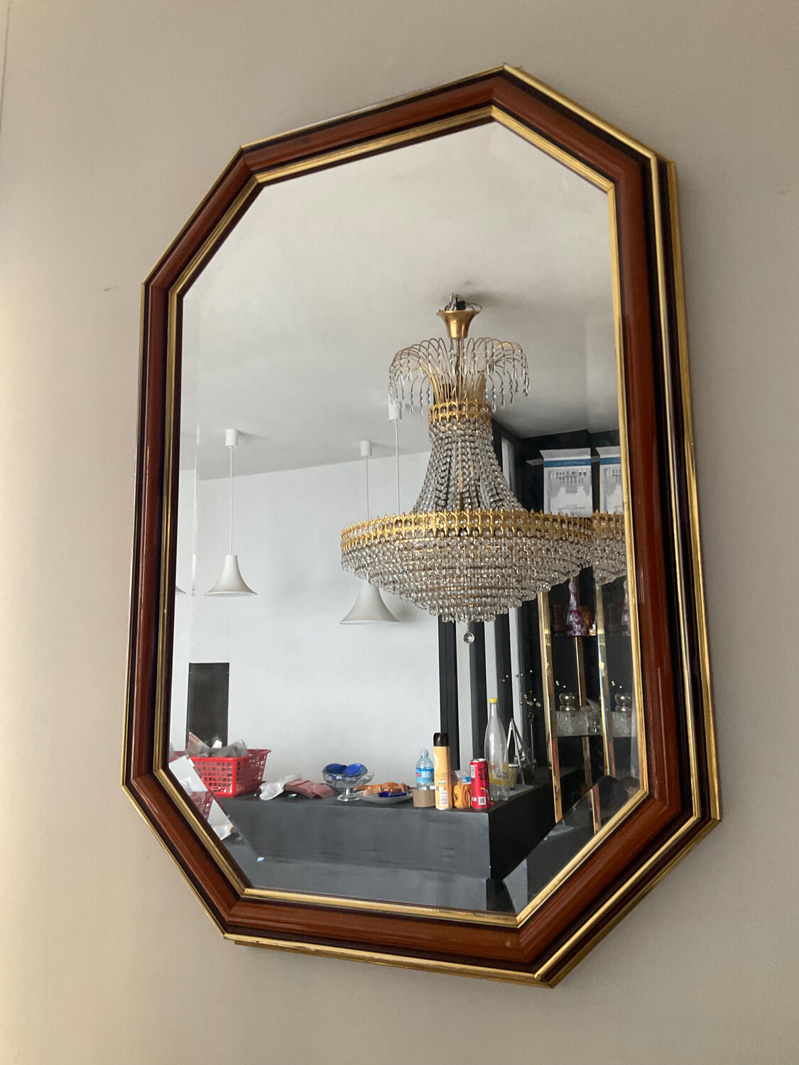 Vintage wooden mirror and beveled mirror